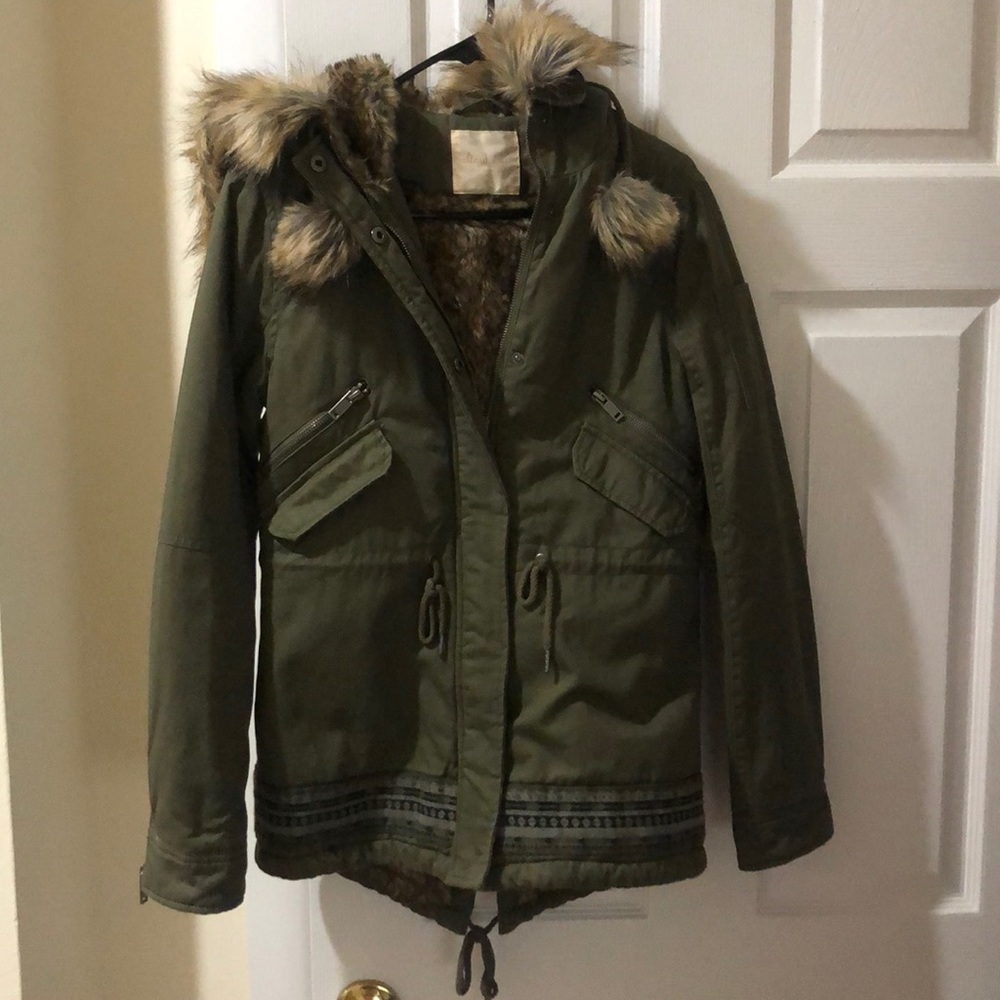 ALTAR’D STATE ARMY GREEN FAUX FUR HOODED JACKET